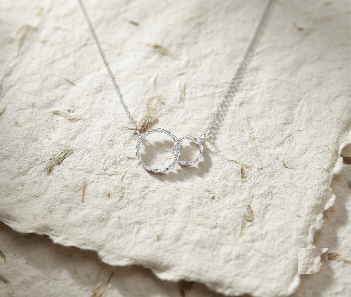 925 Sterling Silver Interlocking Circles Necklace, Dainty Twisted Two Ring Pendant, Minimalist Linked Circle Jewelry, Friendship & Eternity - Image 2