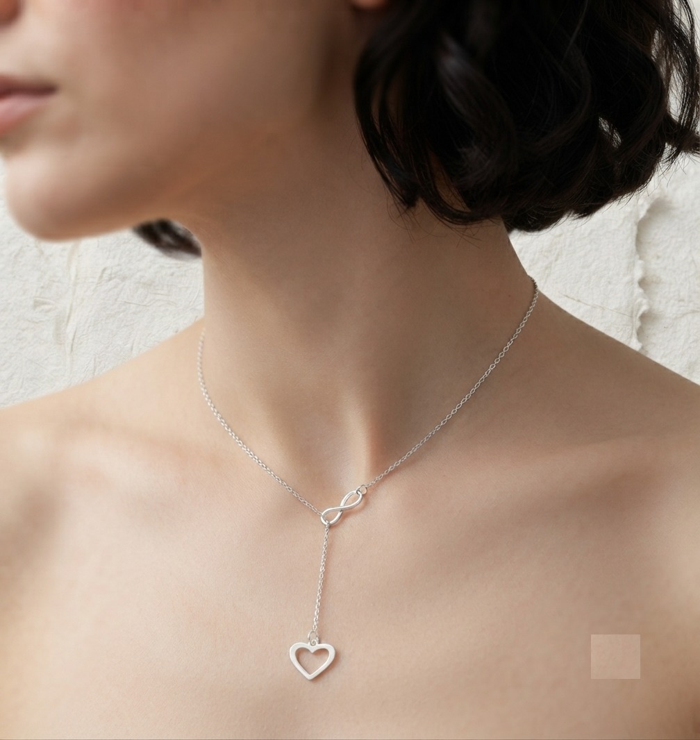 Sterling Silver Infinity Heart Y-Necklace, Dainty Open Heart Lariat Necklace, Delicate Silver Jewelry, Minimalist Gift for Her - Image 5