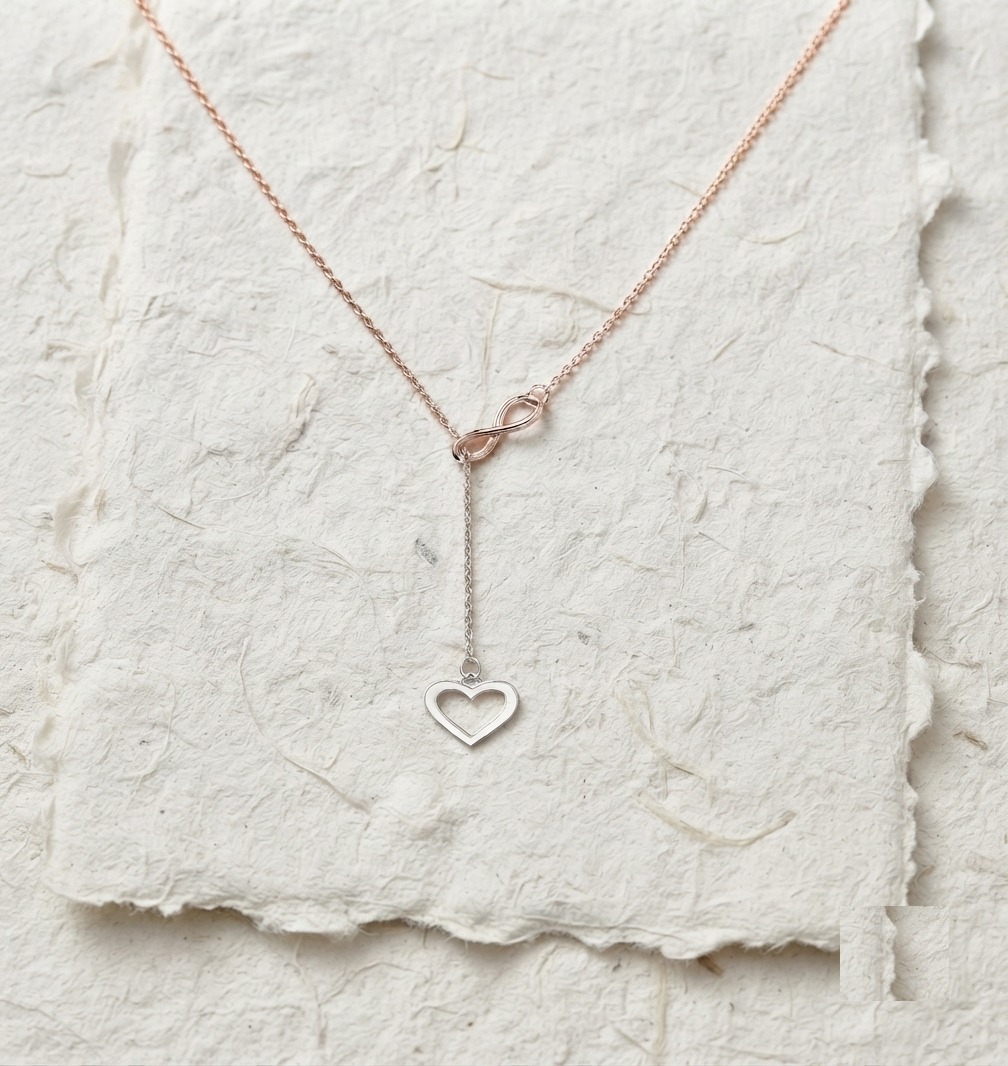 Sterling Silver Infinity Heart Y-Necklace, Dainty Open Heart Lariat Necklace, Delicate Silver Jewelry, Minimalist Gift for Her - Image 4