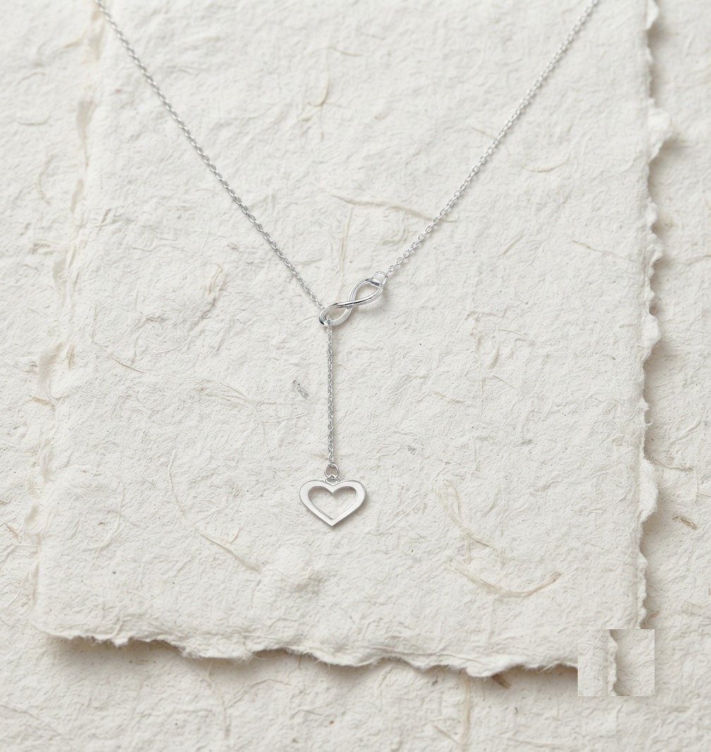 Sterling Silver Infinity Heart Y-Necklace, Dainty Open Heart Lariat Necklace, Delicate Silver Jewelry, Minimalist Gift for Her - Image 3