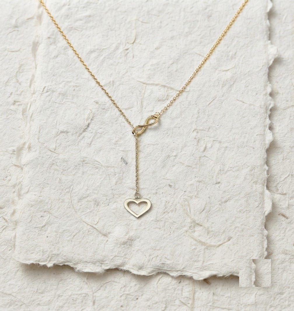 Sterling Silver Infinity Heart Y-Necklace, Dainty Open Heart Lariat Necklace, Delicate Silver Jewelry, Minimalist Gift for Her