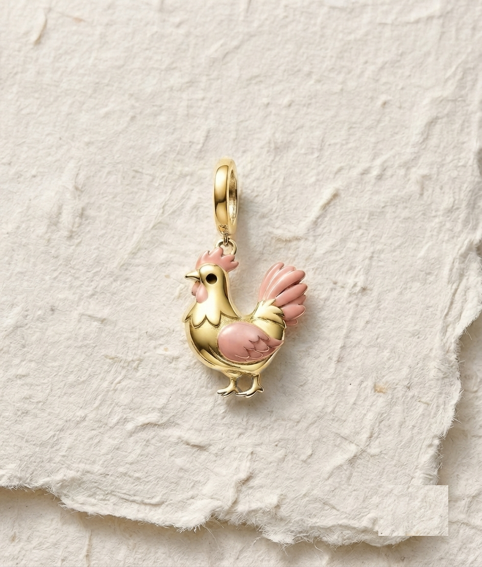 Rooster Charm for Bracelet, 925 Sterling Silver Farm Animal Jewelry, Cute Chicken Pendant, Gift for Animal Lover, Minimalist Jewelry