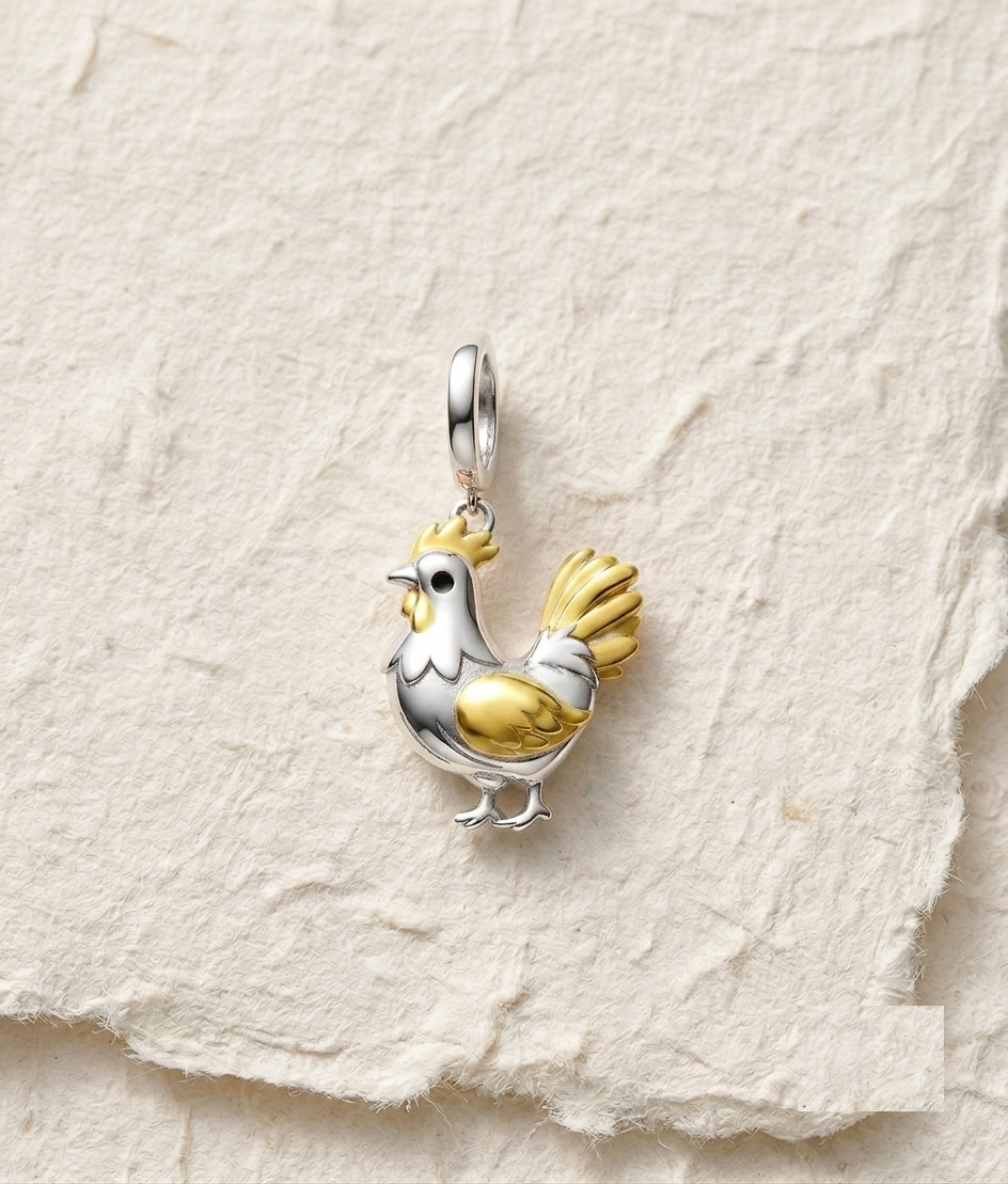 Rooster Charm for Bracelet, 925 Sterling Silver Farm Animal Jewelry, Cute Chicken Pendant, Gift for Animal Lover, Minimalist Jewelry - Image 2