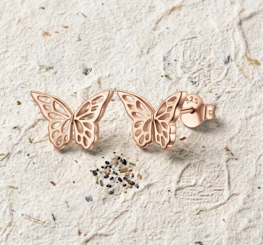 Butterfly Stud Earrings in Sterling Silver, Minimalist Nature Inspired Jewelry, Dainty Filigree Wing Earrings, Tiny Butterfly Gift for Her - Image 4