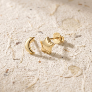 Tiny Moon & Star Stud Earrings in 925 Sterling Silver, Mismatched Celestial Earrings, Minimalist Dainty Studs, Second Piercing Gift for Her