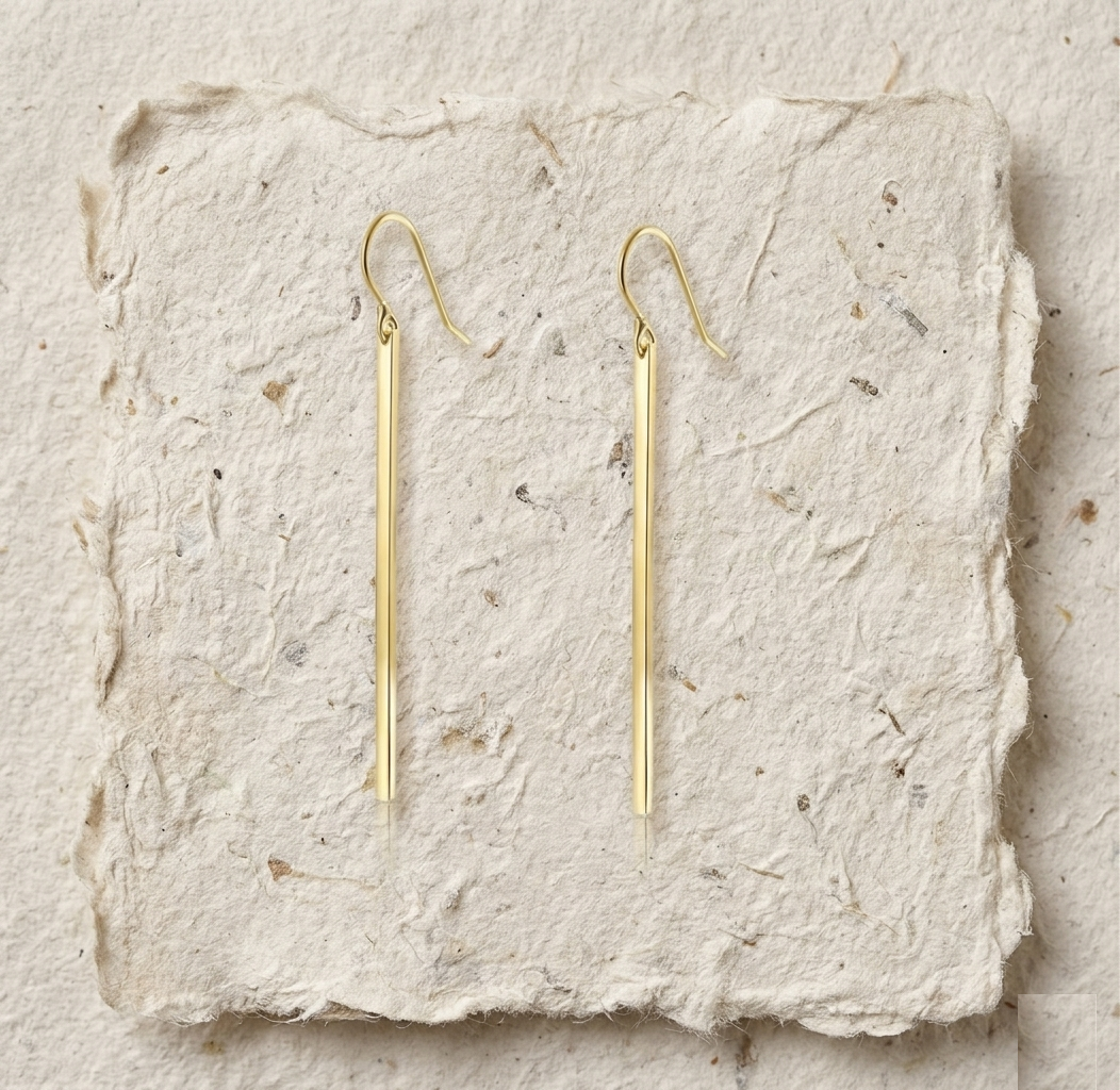 Bar Threader Earrings • Minimalist Dangle Earrings • Simple Vertical Bar Drop Earrings • Dainty Everyday Jewelry • Gift for Her - Image 2