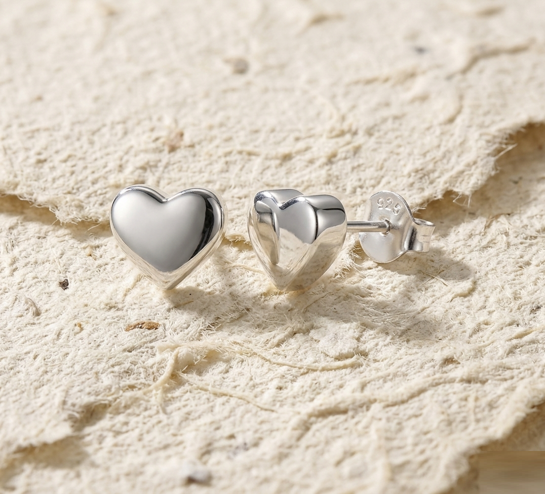 7mm Heart Stud Earrings in .925 Sterling Silver, Minimalist Tiny Heart Earrings, Dainty Heart Studs, Small Love Studs, Gift for Her - Image 5