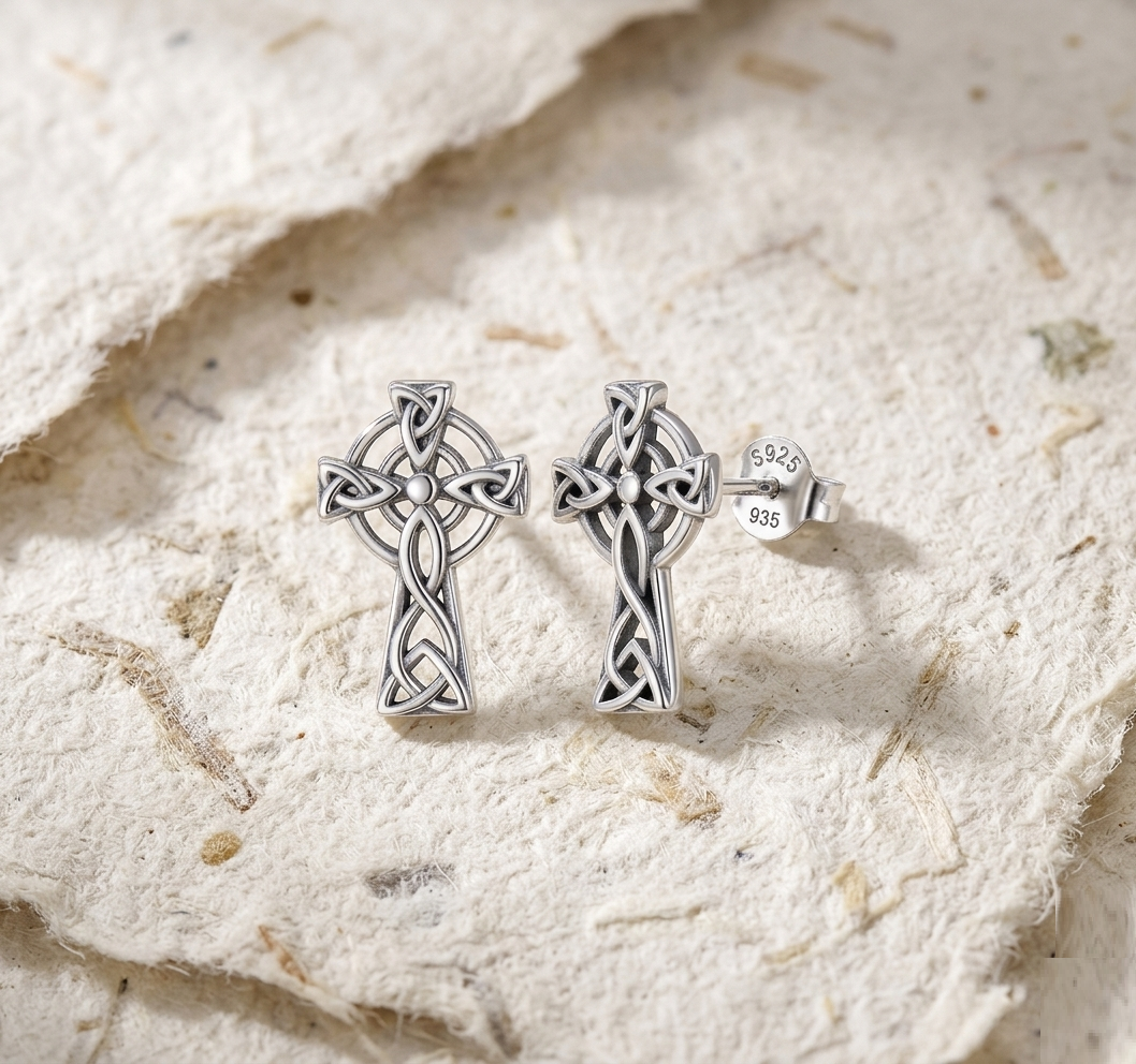 Celtic Cross Stud Earrings in Sterling Silver, Dainty Irish Knot Jewelry for Women, Religious Gift for Her, Minimalist Small Silver Crosses - Image 4