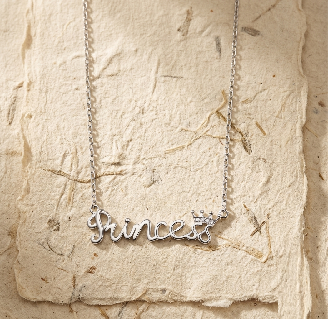 925 Sterling Silver Princess Necklace, Crown Jewelry for Her - Royal Script Pendant Necklace - Gift for Daughter, Bridesmaids - Image 5