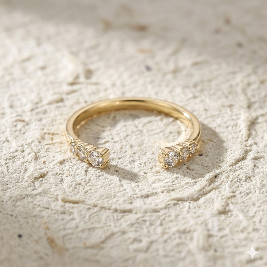 Minimalist Open Ring, Dainty Gold Cuff Ring, Adjustable Stacking Ring, Sterling Silver CZ Ring, Geometric Ring for Women, Gift for Her