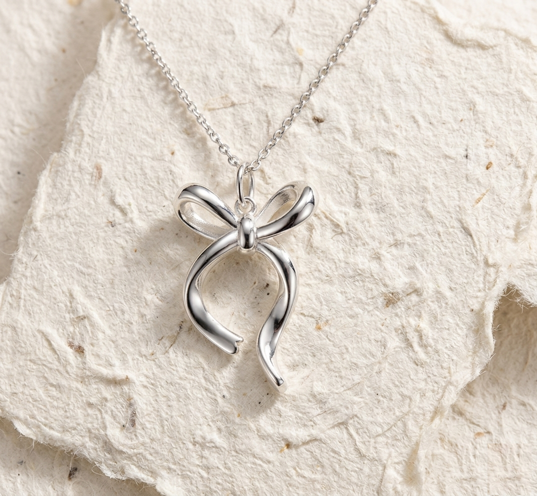 Bow Necklace, Dainty Ribbon Pendant, Minimalist Silver Jewelry for Women, Coquette Aesthetic Charm, Gift for Her, Delicate Knot Necklace - Image 5