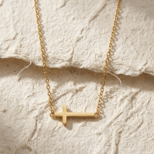 Sideways Cross Necklace in 925 Sterling Silver • Minimalist Horizontal Cross Choker • Dainty Faith Jewelry Gift for Her