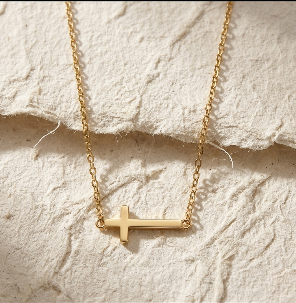 Sideways Cross Necklace in 925 Sterling Silver • Minimalist Horizontal Cross Choker • Dainty Faith Jewelry Gift for Her