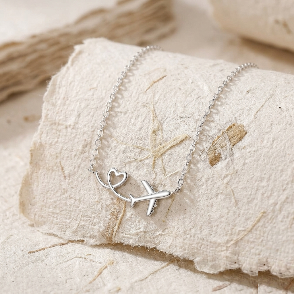 Airplane Heart Necklace 925 Sterling Silver, Dainty Plane Pendant, Travel Jewelry Gift for Her, Minimalist Flight Attendant Necklace - Image 5