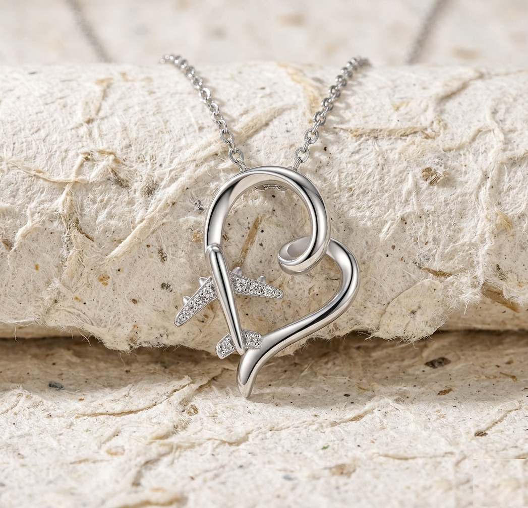Airplane Heart Necklace 925 Sterling Silver, Travel Lover Gift, Dainty Heart Pendant, Jetsetter Jewelry, Wanderlust Gift for Her, Pilot Gift - Image 5