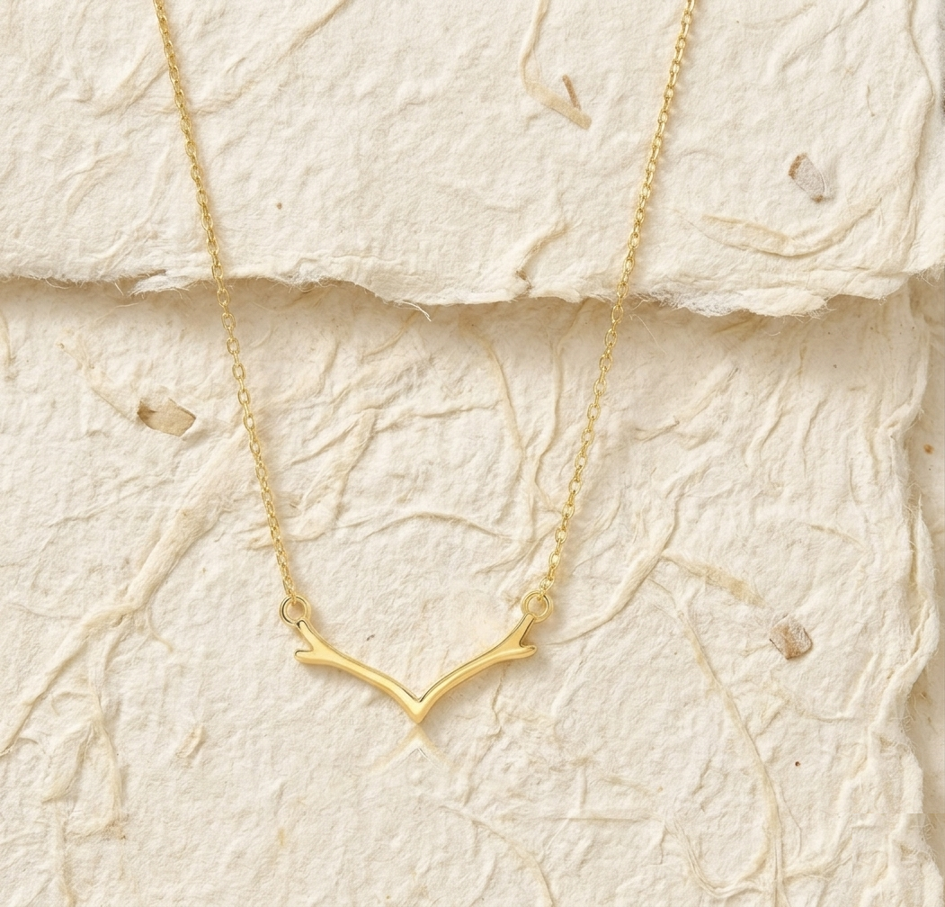 Minimalist Wishbone Necklace • Dainty V-Shape Antler Pendant • Artisan Branch Jewelry for Women • Simple Everyday Boho Charm