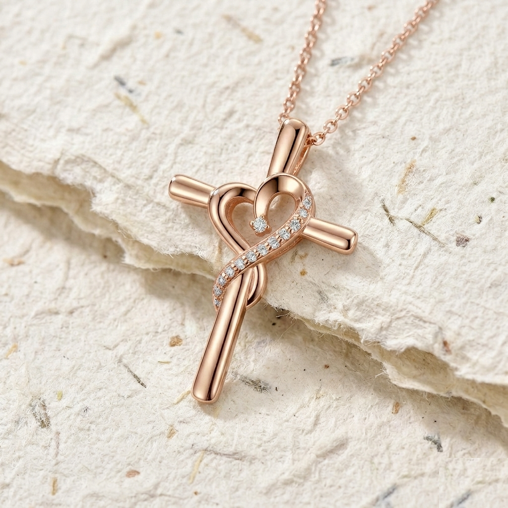 Elegant Heart Cross Necklace in 925 Sterling Silver, Christian Faith Jewelry for Women, Dainty Religious Pendant, Infinity Heart Cross Gift - Image 5