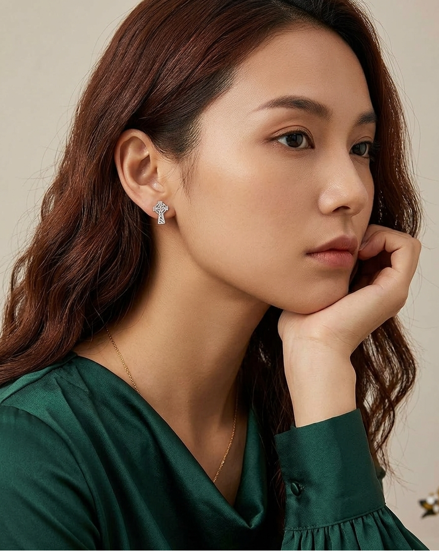 Celtic Cross Stud Earrings in Sterling Silver, Dainty Irish Knot Jewelry for Women, Religious Gift for Her, Minimalist Small Silver Crosses - Image 3