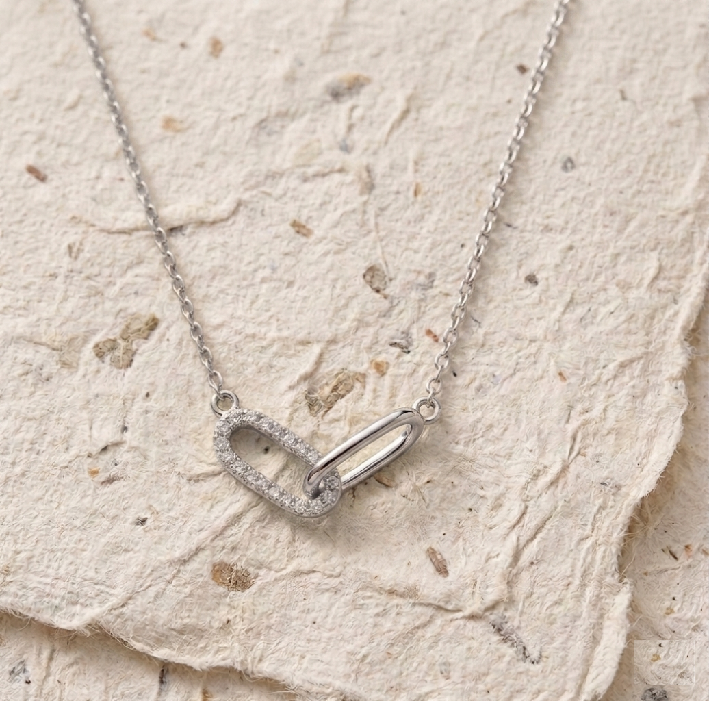 Interlocking Link Necklace, Dainty Double Circle Pendant, Minimalist Jewelry for Her, Anniversary Gift, Handmade Silver Charm Necklace - Image 4