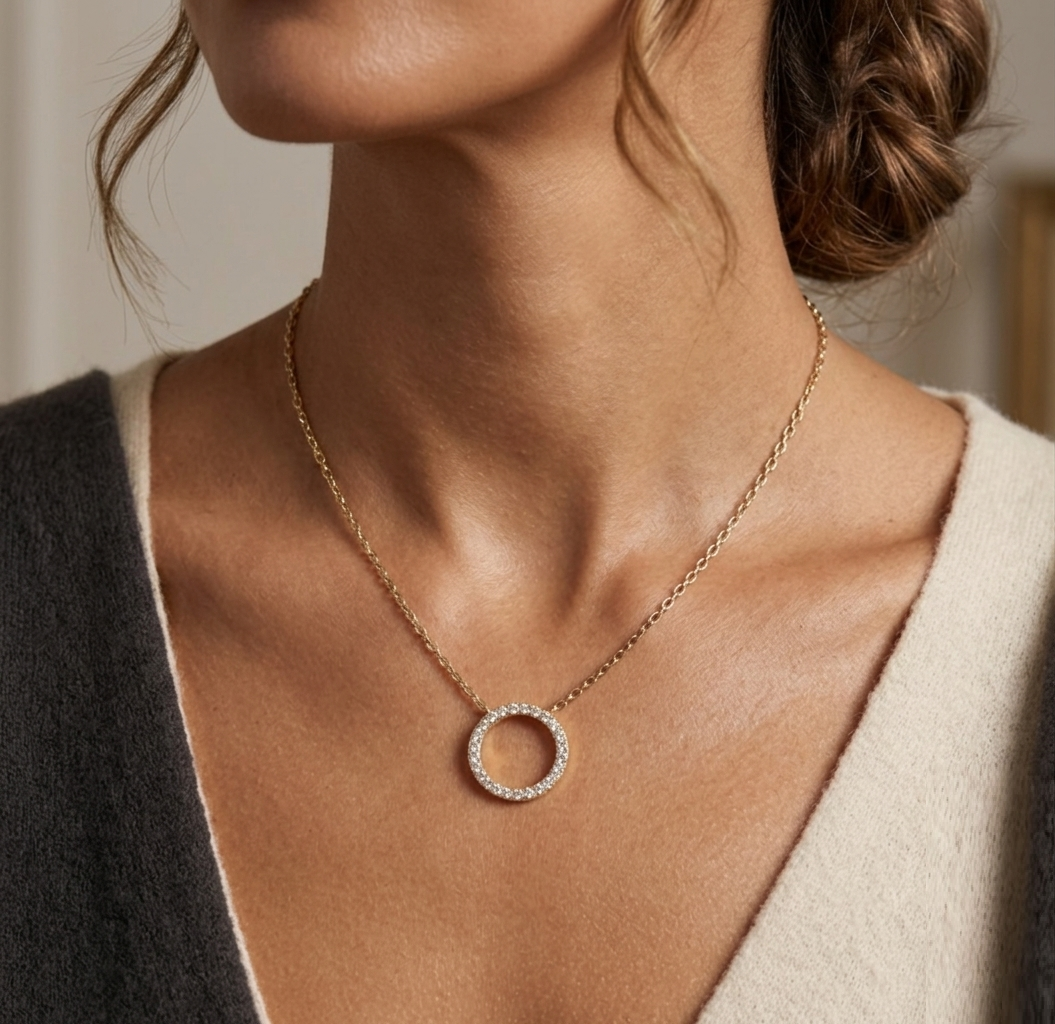 925 Sterling Silver Circle Necklace, Dainty Karma Ring Pendant, Minimalist Eternity O Round Necklace for Women, Gold & Rose Gold Jewelry - Image 4