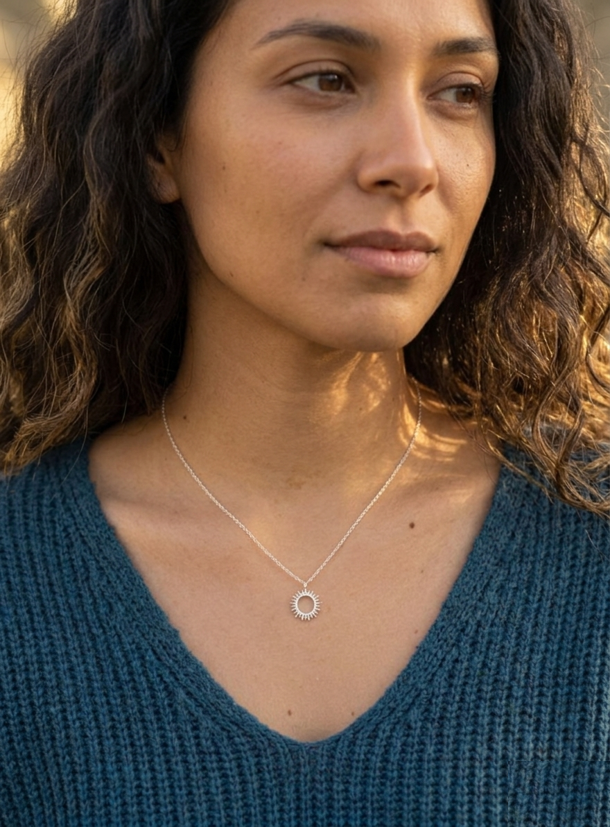 Sun Necklace, Dainty Celestial Pendant, Minimalist Sunshine Jewelry, Tiny Sunburst Charm Necklace, Gift for Her, Sol Necklace - Image 4