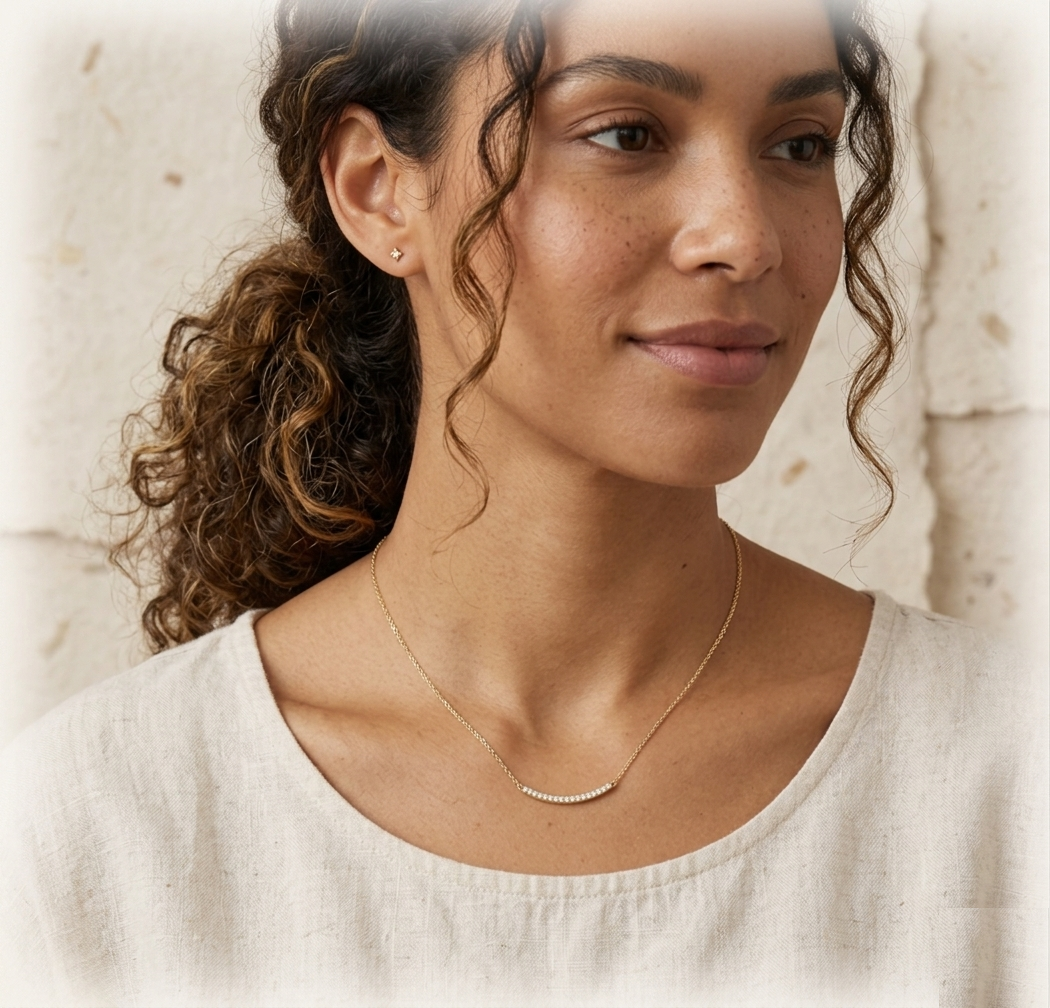 Dainty Curved Bar Necklace, Minimalist CZ Smile Necklace, Delicate 925 Sterling Silver Layering Choker, Geometric Arch Pendant Gift for Her - Image 4