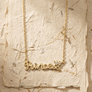 925 Sterling Silver Princess Necklace, Crown Jewelry for Her - Royal Script Pendant Necklace - Gift for Daughter, Bridesmaids