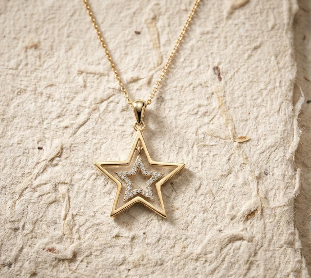 925 Sterling Silver Double Star Pendant Necklace for Women, Dainty Starburst Charm Necklaces, Minimalist Star Jewelry Gift, Celestial Gift