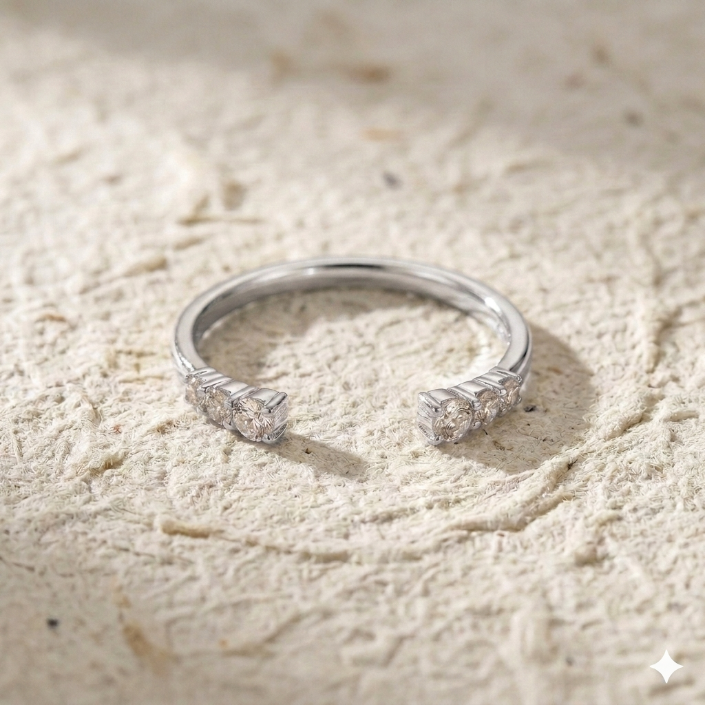 Minimalist Open Ring, Dainty Gold Cuff Ring, Adjustable Stacking Ring, Sterling Silver CZ Ring, Geometric Ring for Women, Gift for Her - Image 3