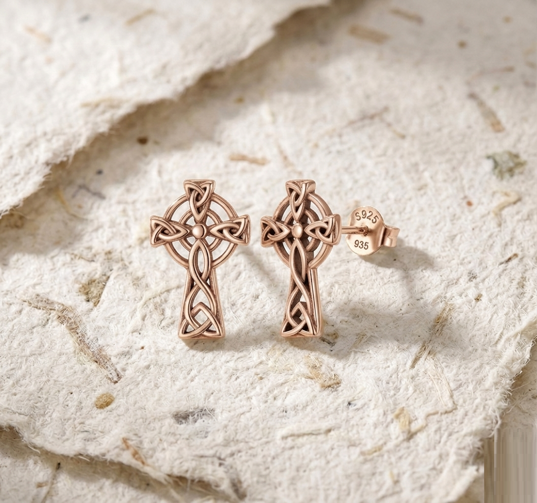 Celtic Cross Stud Earrings in Sterling Silver, Dainty Irish Knot Jewelry for Women, Religious Gift for Her, Minimalist Small Silver Crosses - Image 2