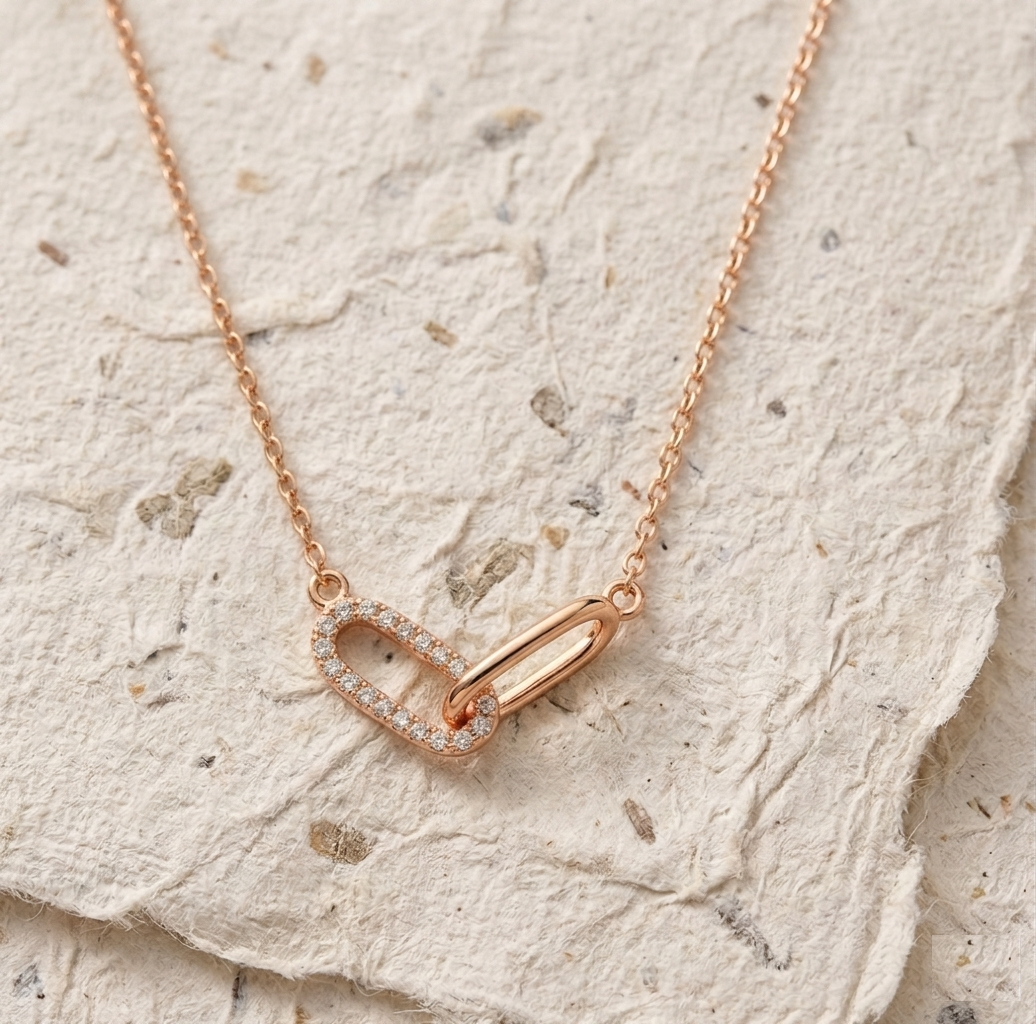 Interlocking Link Necklace, Dainty Double Circle Pendant, Minimalist Jewelry for Her, Anniversary Gift, Handmade Silver Charm Necklace - Image 2
