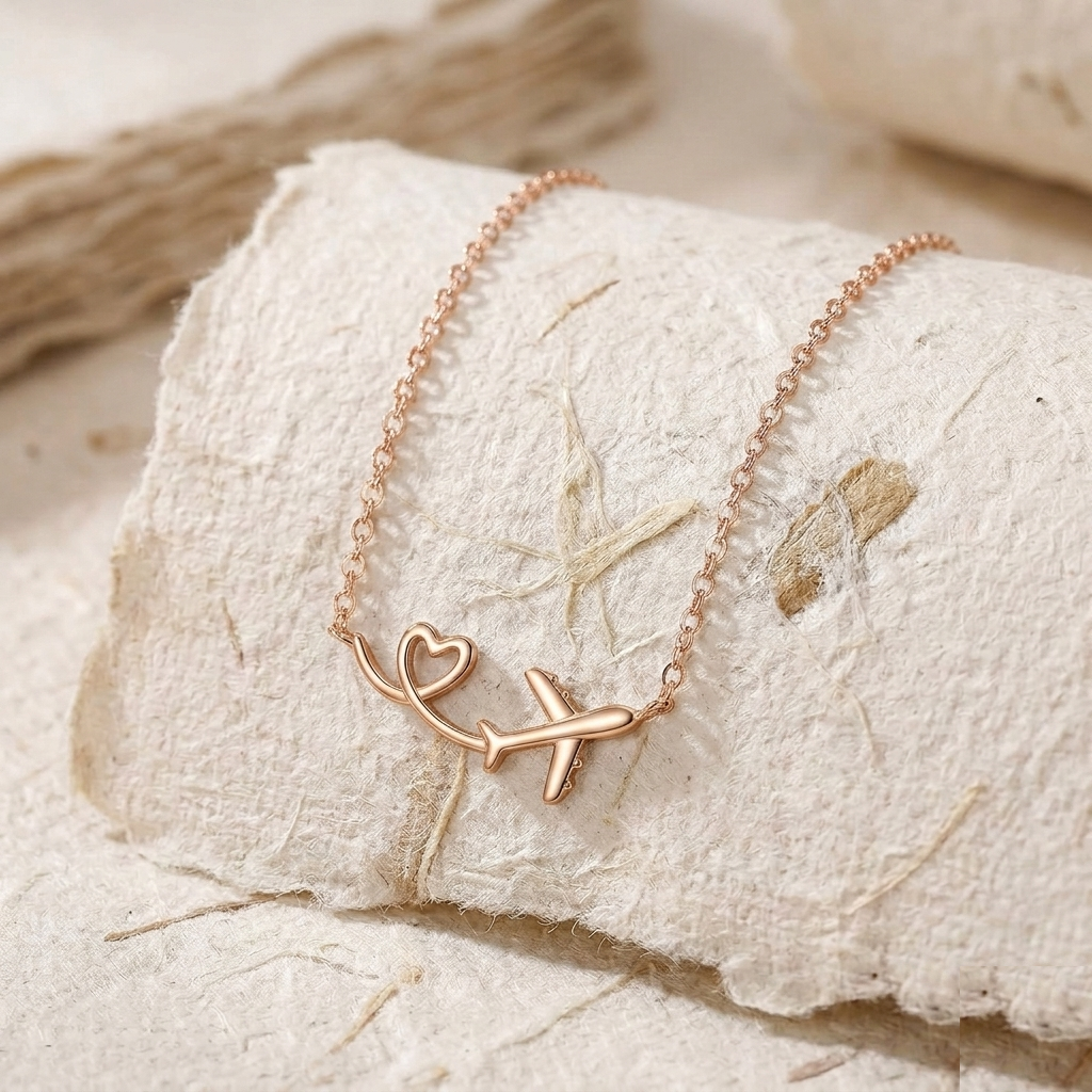 Airplane Heart Necklace 925 Sterling Silver, Dainty Plane Pendant, Travel Jewelry Gift for Her, Minimalist Flight Attendant Necklace - Image 2