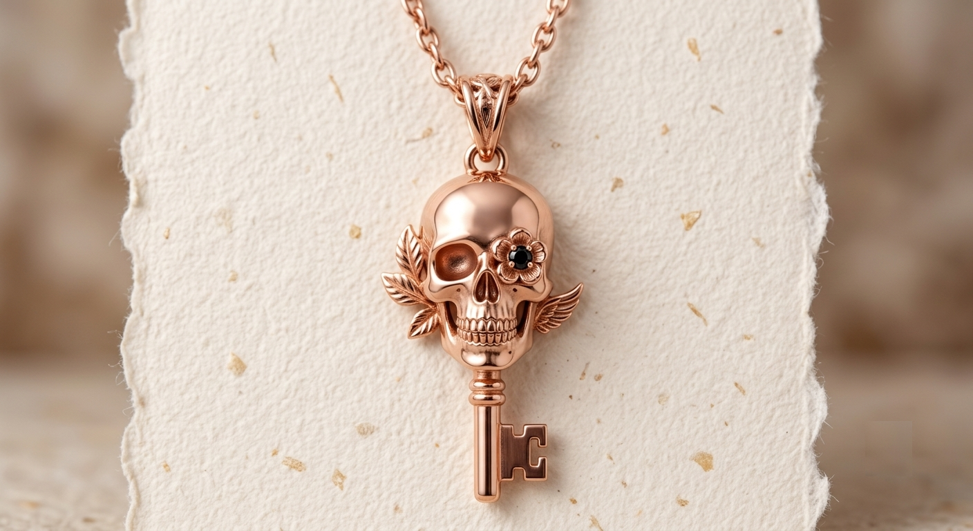 Sunflower Skull Key Necklace, Sterling Silver Skeleton Key Pendant, Gothic Floral Jewelry, Witchy Skull Necklace for Women, Romantic Gift - Image 3