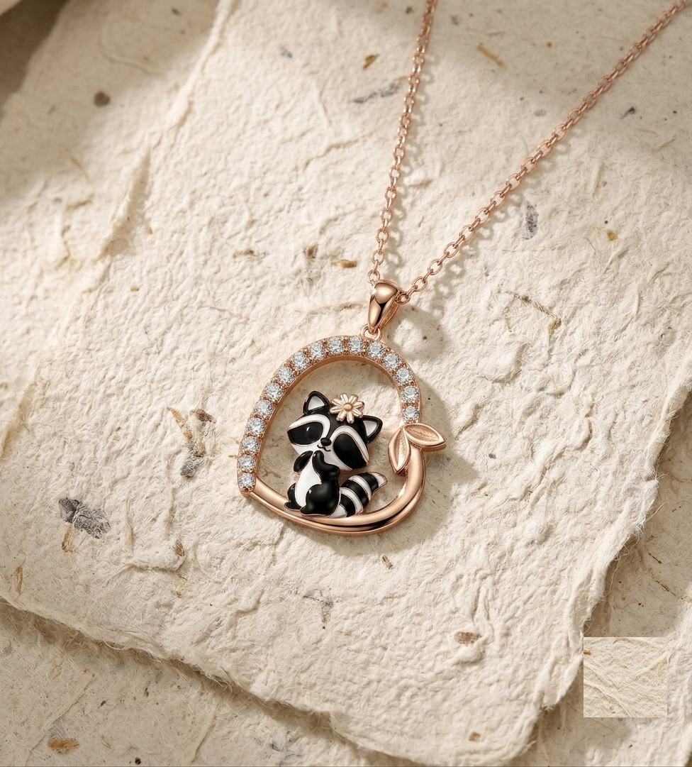 Dainty Raccoon Necklace in Sterling Silver, Cute Animal Heart Pendant, Enamel Raccoon Jewelry, Nature Inspired Gift for Her, Kawaii Necklace - Image 3