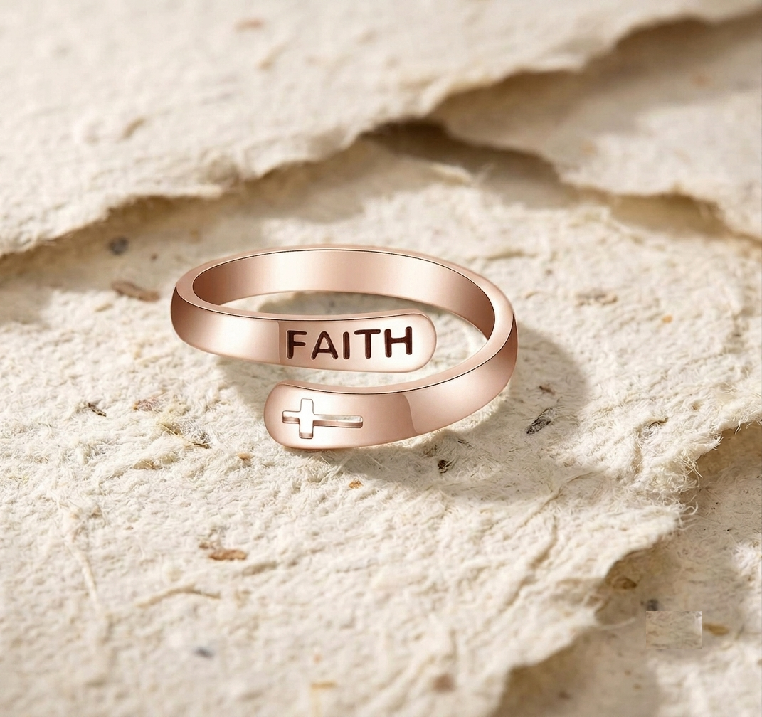 Rose Gold Faith Cross Ring, 925 Sterling Silver Christian Ring, Dainty Religious Ring Minimalist Bible Verse Jewelry, Spiritual Gift for Her - Image 5