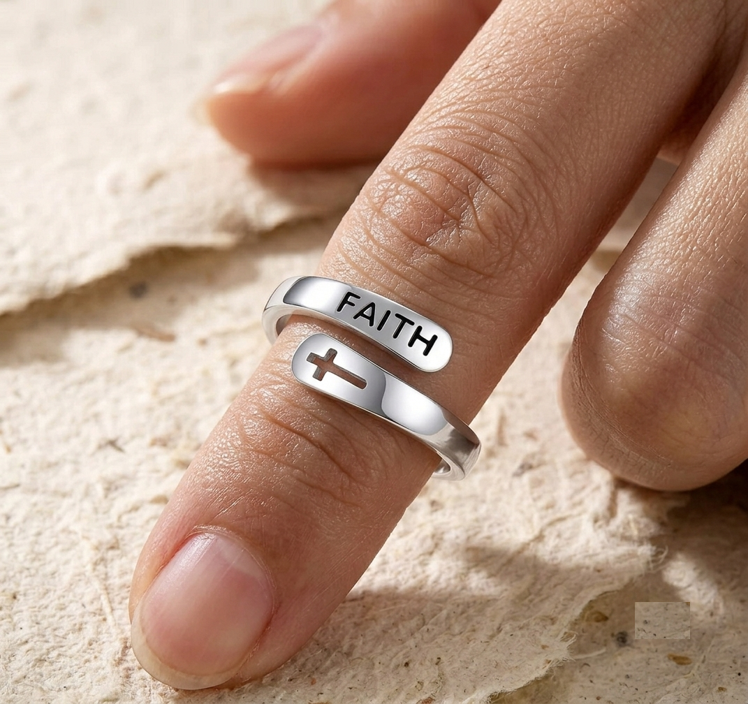 Rose Gold Faith Cross Ring, 925 Sterling Silver Christian Ring, Dainty Religious Ring Minimalist Bible Verse Jewelry, Spiritual Gift for Her - Image 3
