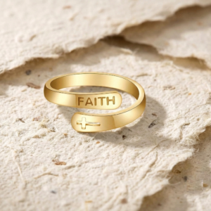 Rose Gold Faith Cross Ring, 925 Sterling Silver Christian Ring, Dainty Religious Ring Minimalist Bible Verse Jewelry, Spiritual Gift for Her