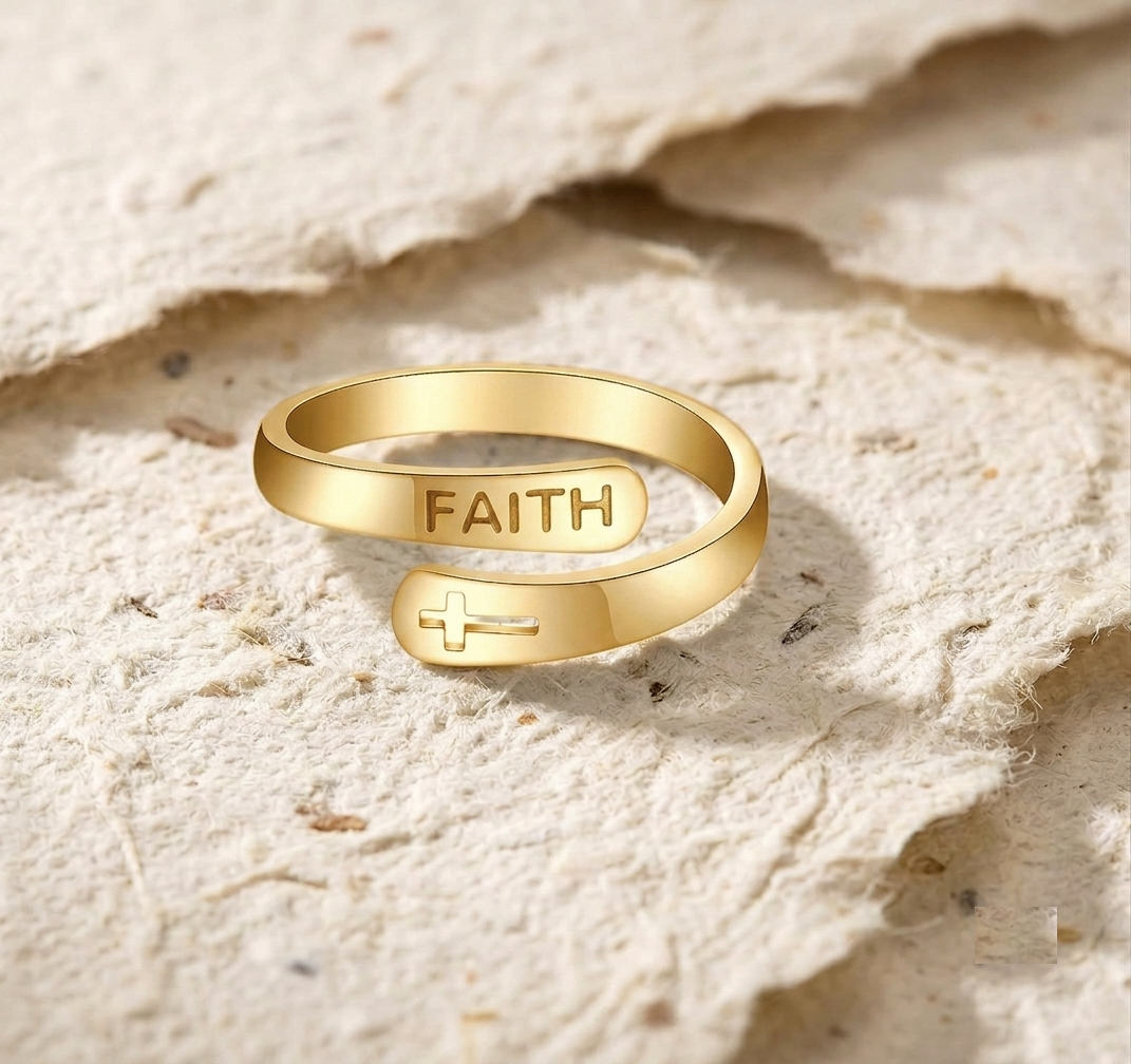 Rose Gold Faith Cross Ring, 925 Sterling Silver Christian Ring, Dainty Religious Ring Minimalist Bible Verse Jewelry, Spiritual Gift for Her