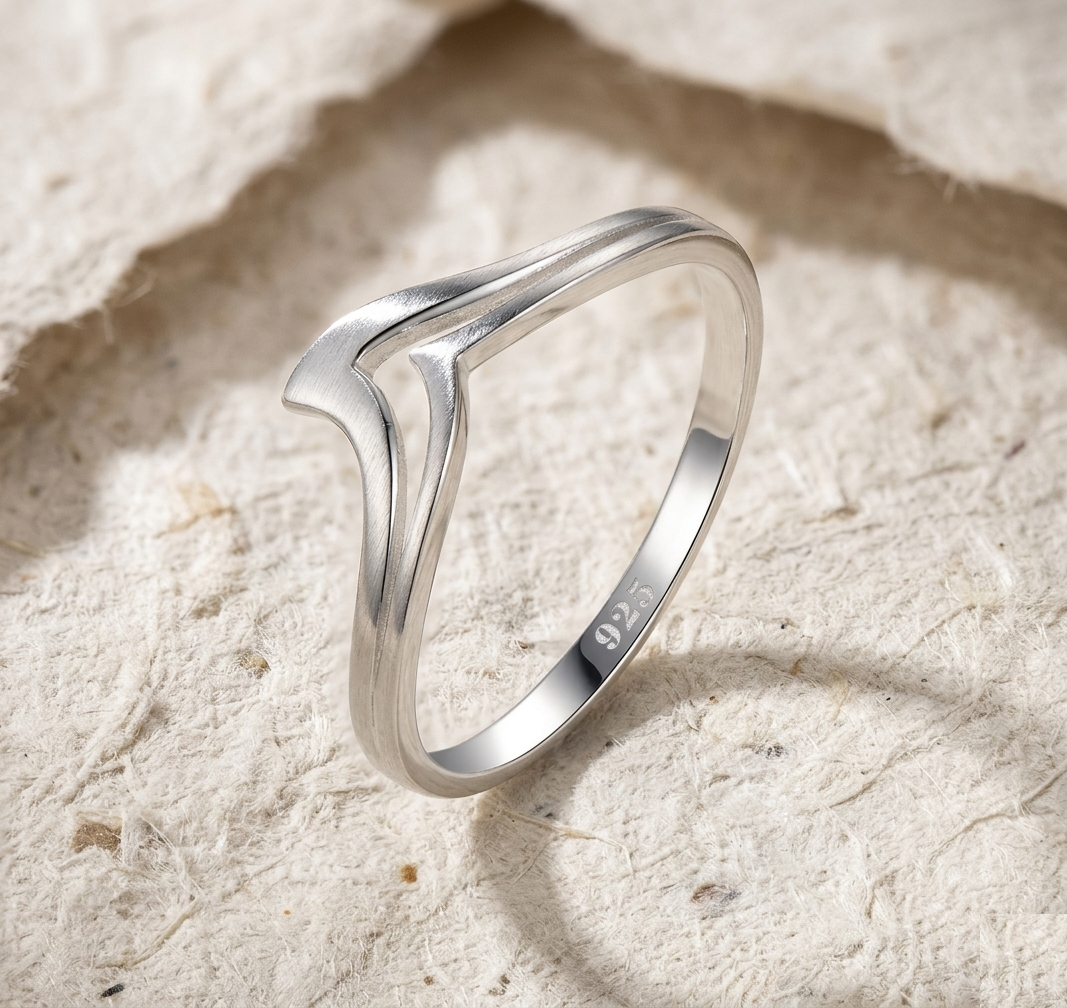 Matte Finish Minimalist Chevron Ring - V-Shaped Wishbone Ring for Women - Delicate Stacking Ring - Simple Geometric Jewelry - Gift for Her - Image 5