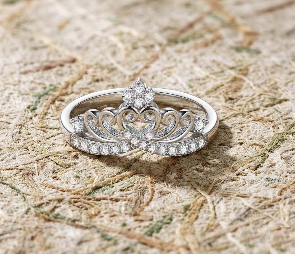 Crown Ring Sterling Silver, Tiara Engagement Ring for Women, Dainty Princess Ring, Filigree Heart Anniversary Gift, Queen Promise Ring - Image 5