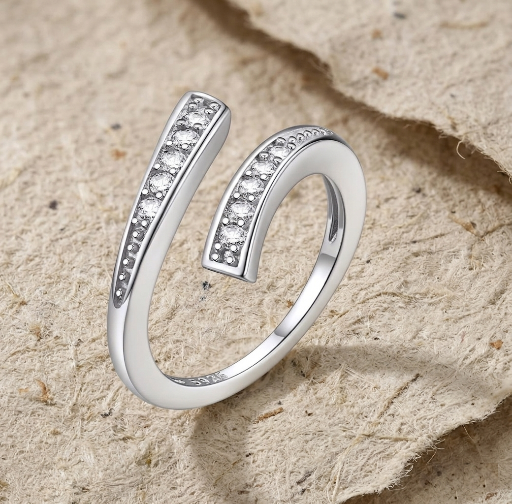 Dainty Bypass Ring, Minimalist Adjustable Spiral Band, Bohemian Cubic Zirconia Jewelry for Women, Unique Wrap Statement Piece - Image 5