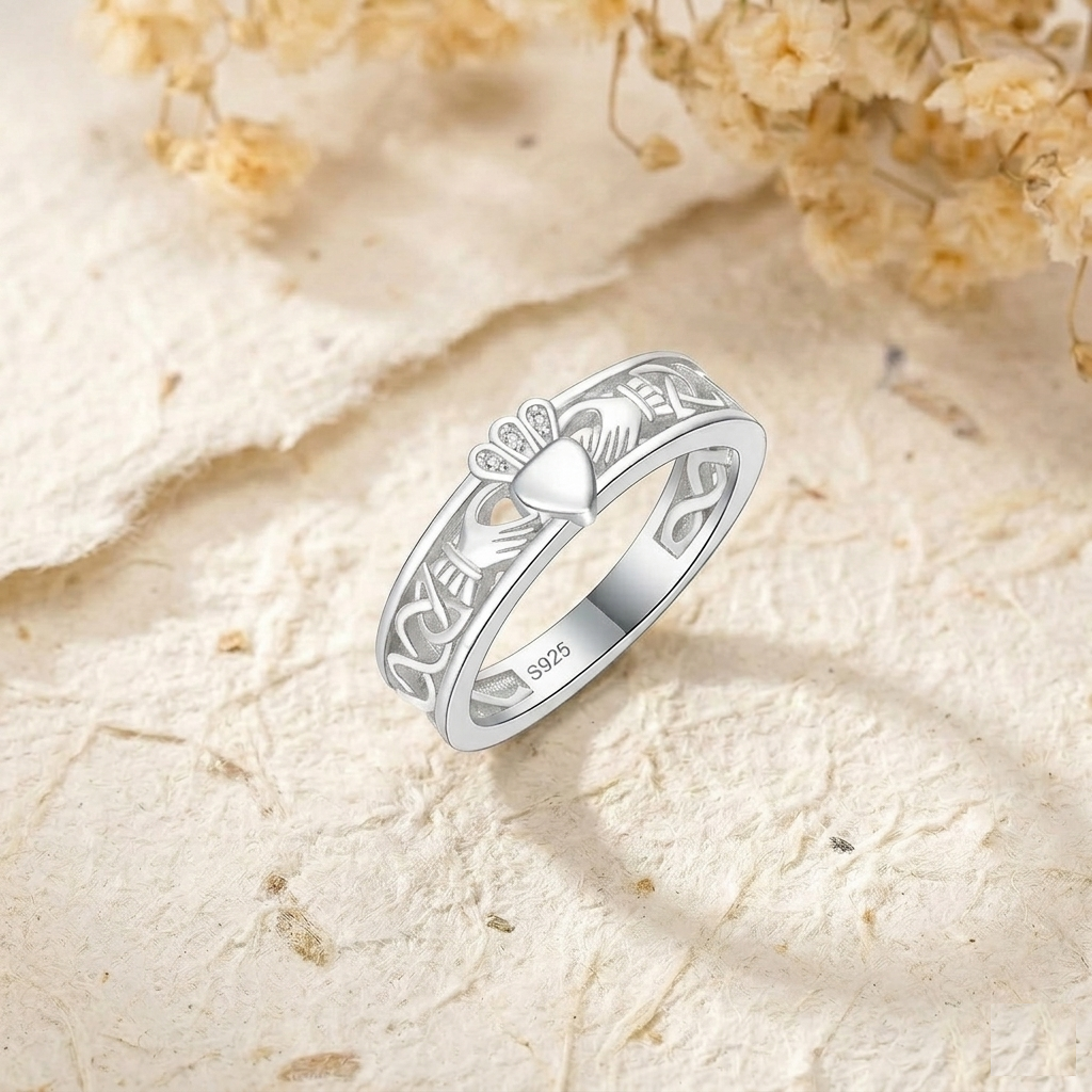 Handcrafted 925 Sterling Silver Claddagh Ring for Women, Celtic Promise Band, Heart Hands and Crown Jewelry, Anniversary Gift for Her - Image 4
