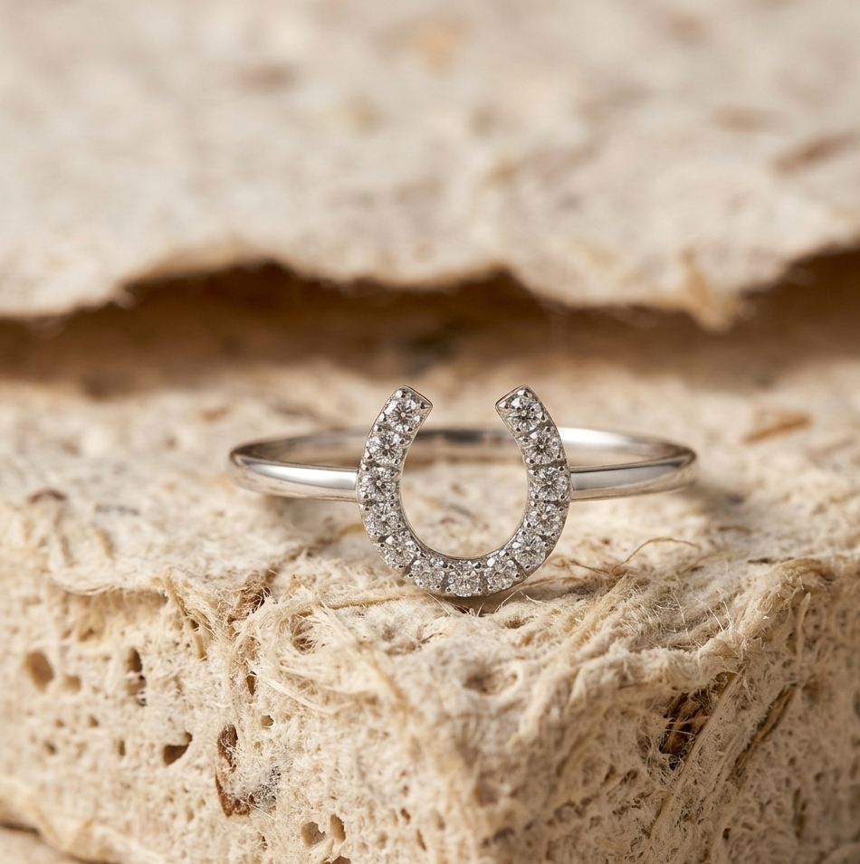 Horseshoe Ring for Women, Dainty Cubic Zirconia Luck Ring, Minimalist Lucky Jewelry, Small Stacking Ring, Equestrian Gift for Her - Image 5