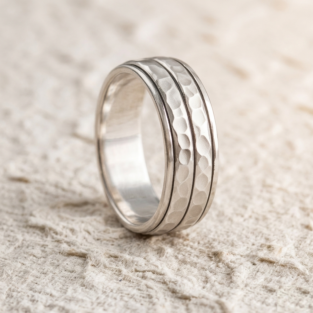 Hammered Spinner Ring, 925 Sterling Silver Meditation Ring, Textured Fidget Band, Unisex Stress Relief Jewelry, Minimalist Stacking Ring - Image 4