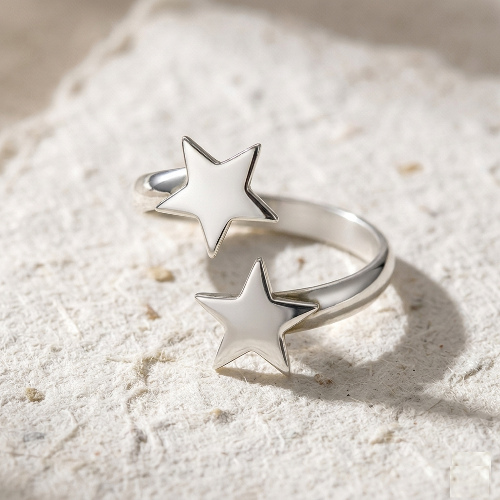 Star Ring, Double Star Open Ring, Adjustable Celestial Ring, Minimalist Jewelry, Stacking Star Ring, Dainty Gold Band, Star Statement Ring - Image 5