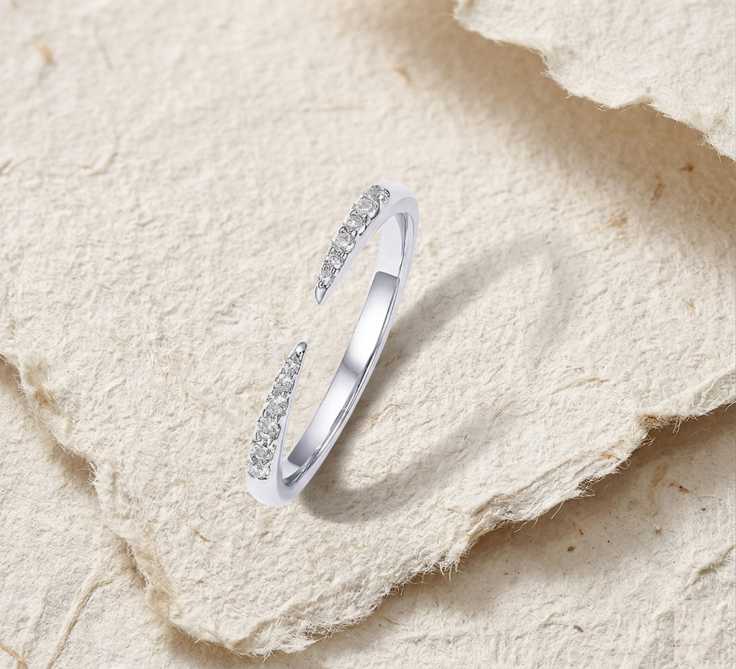 Wrap Ring Women, Cubic Zirconia Pave Open Band, Minimalist Dainty Ring, Adjustable Statement Ring, Delicate Stackable Ring - Image 4