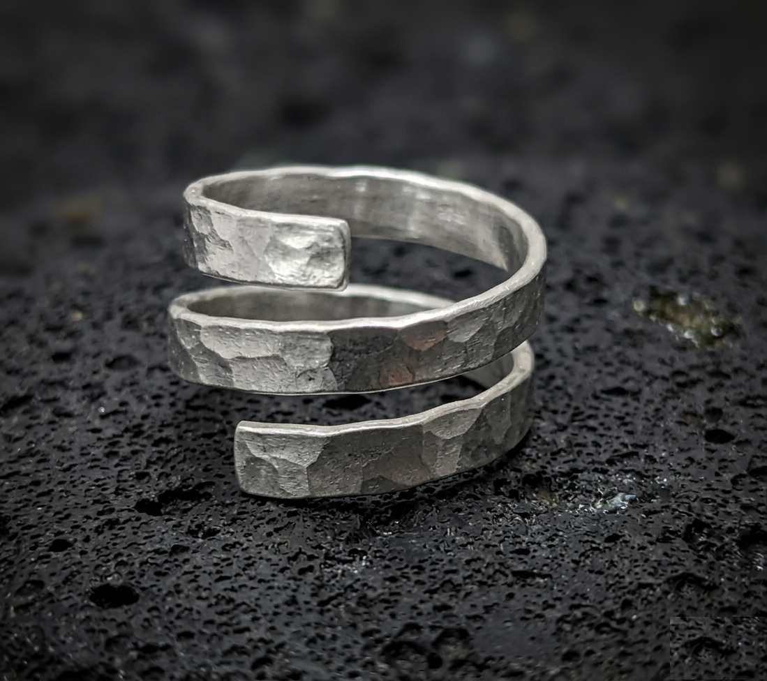 Hammered Sterling Silver Wrap Ring, Adjustable Spiral Ring, Minimalist Silver Band, Handmade 925 Silver Jewelry, Dainty Texture Twist Ring - Image 5