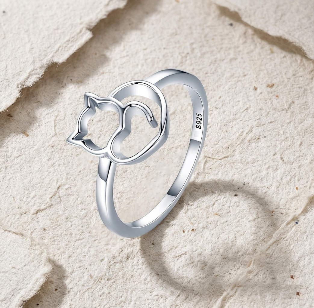 Dainty Silver Cat Ring - Minimalist Kitty Head Finger Ring - Tiny Openwork Cat Ring for Her - Silver Cute Pet Jewelry - Small Cat Gift - Image 5