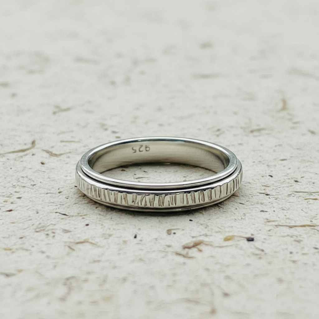 Textured Spinner Ring for Women, Fidget Ring, Minimalist Band in Yellow Gold, Rose Gold, or Silver, Anxiety Ring Gift for Her