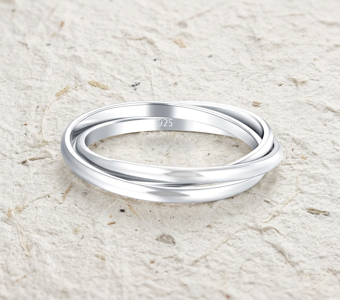 Rolling Ring for Women, Interlocking Russian Wedding Band, Dainty Triple Band Ring, Solid Gold Stackable Ring, Handmade Jewelry Gift - Image 4